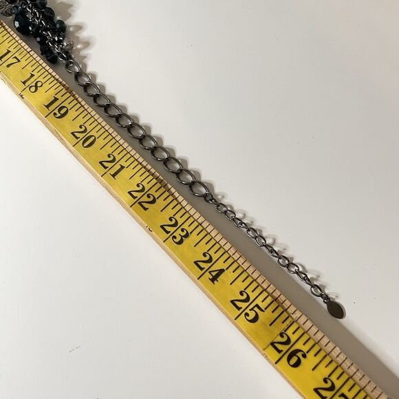 Aldo Gunmetal Dark Blue White Glass Cha Cha Beaded Necklace Boho Fashion - Picture 8 of 8